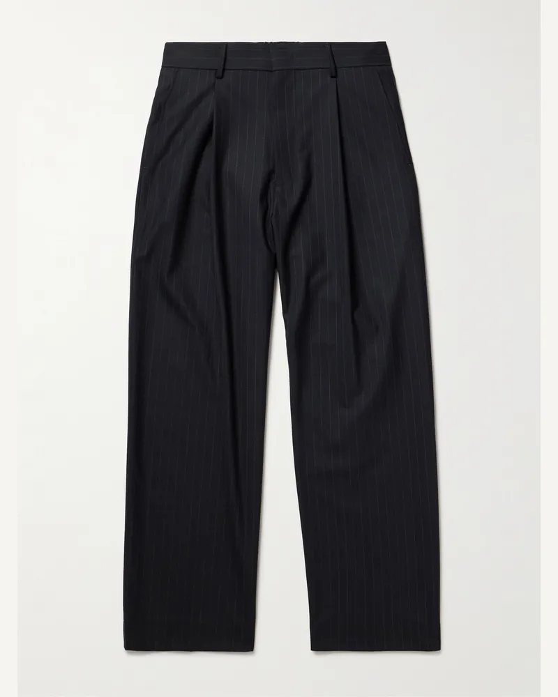 NN 07 Kay 10037 Wide-Leg Pleated Pinstriped Woven Trousers Blue