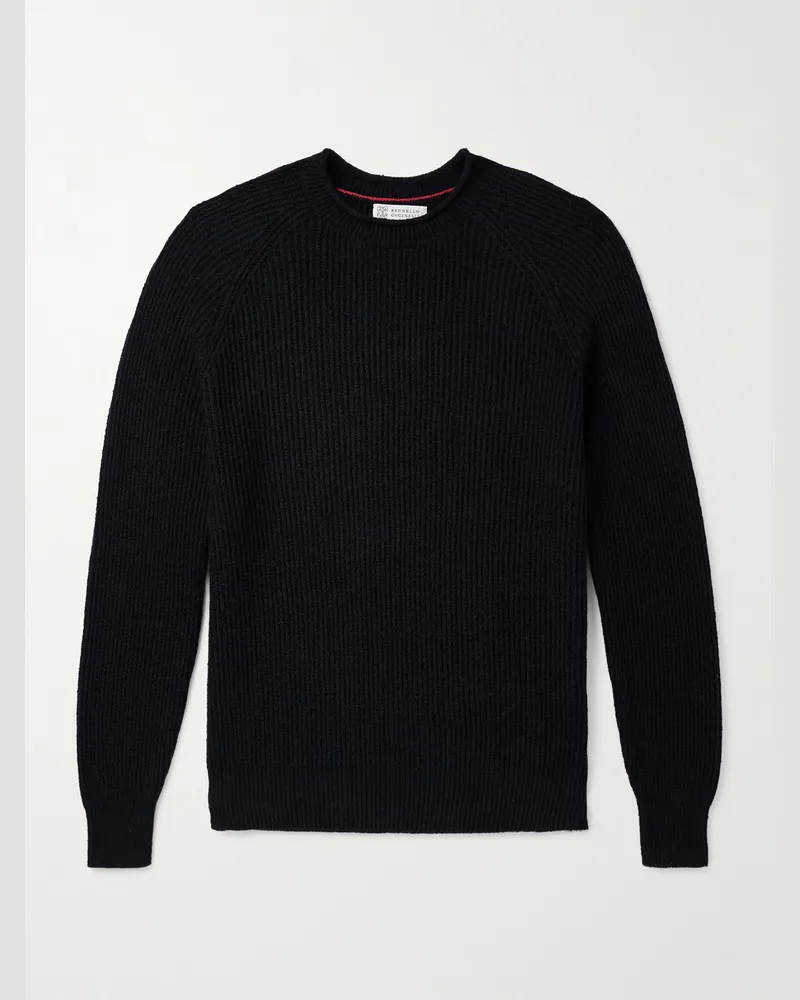 Brunello Cucinelli Pullover aus Baumwolle in Rippstrick Schwarz