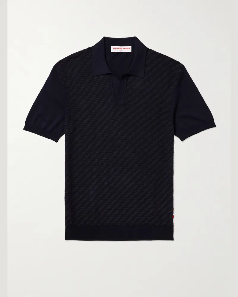 Orlebar Brown Horton Silk and Cotton-Blend Jacquard Polo Shirt Blue