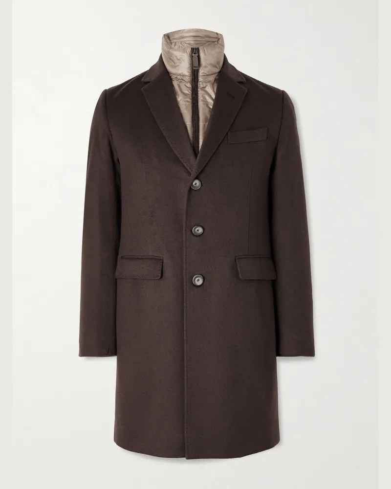 Herno Quilted Nylon-Trimmed Cashmere Top Coat Brown