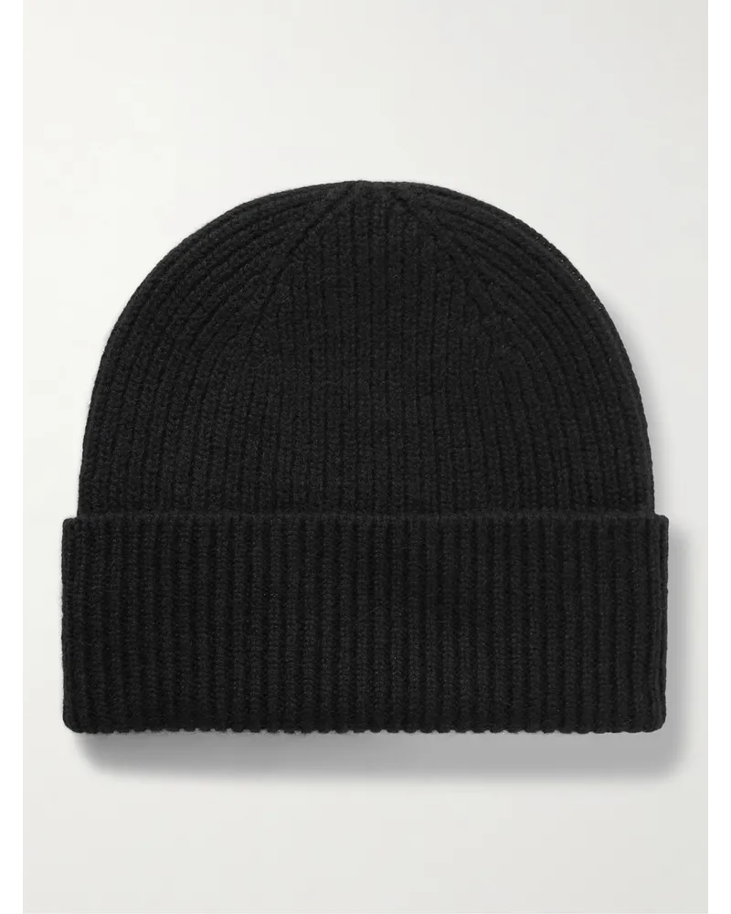 William Lockie Beanie aus Kaschmir in Rippstrick Schwarz