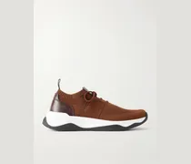 Shadow Leather-Trimmed Stretch-Knit Sneakers