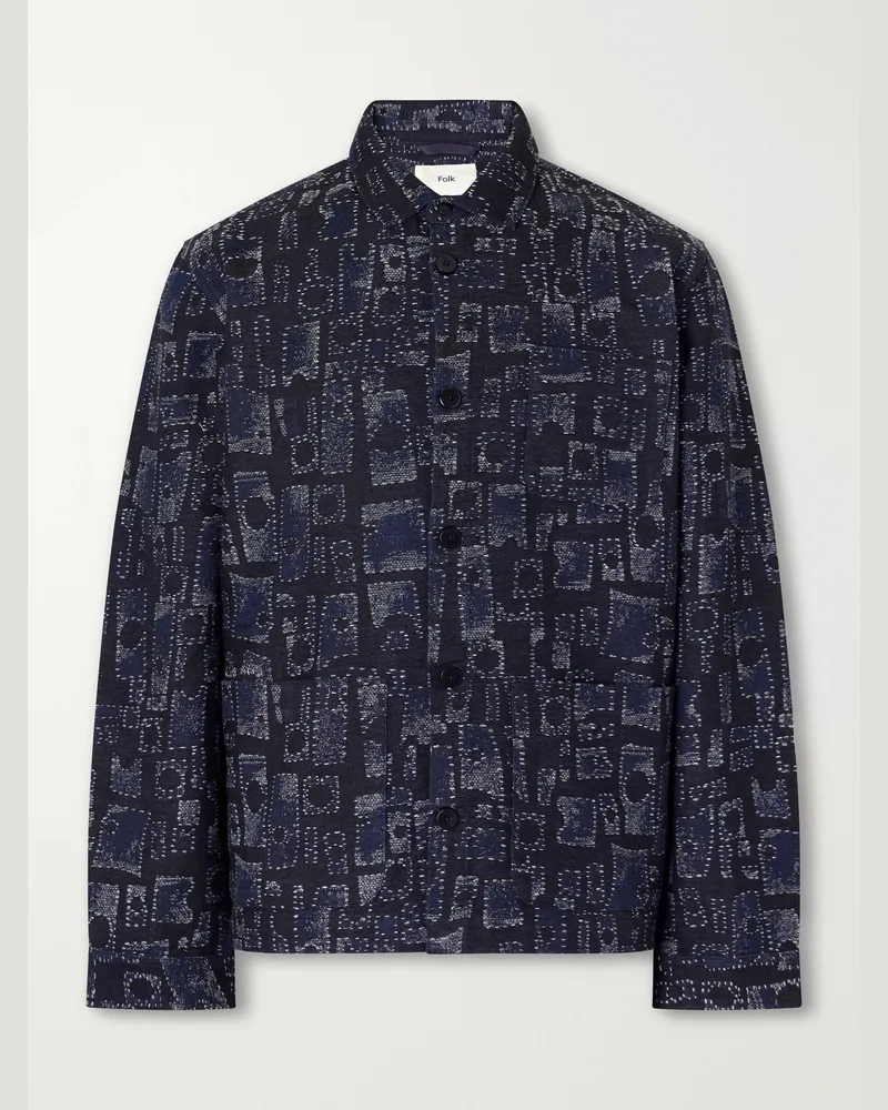 Folk Assembly Jacquard Cotton-Blend Jacket Blue