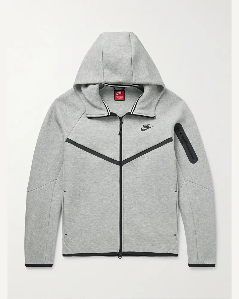 Nike Kapuzenjacke aus „Tech Fleece“-Material aus einer Baumwollmischung mit Reißverschluss und Logoprint Grau