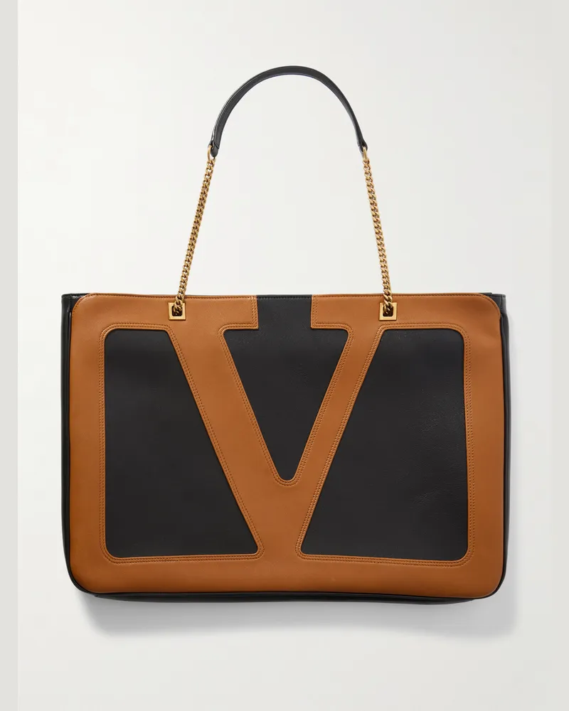 Valentino Garavani Viva Superstar zweifarbige Tote aus Leder Schwarz