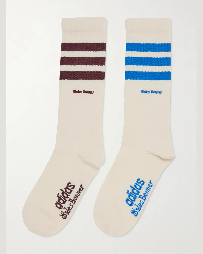 adidas Wales Bonner Set aus zwei Paar Socken aus einer gestreiften Baumwollmischung Neutral