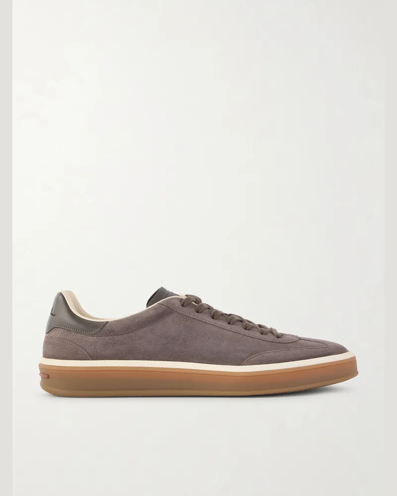 Loro Piana Tennis Walk Sneakers aus Veloursleder mit Lederbesatz Grau