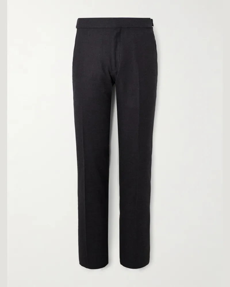 Tom Ford Dyllan Slim-Fit Straight-Leg Stretch-Wool Flannel Trousers Black