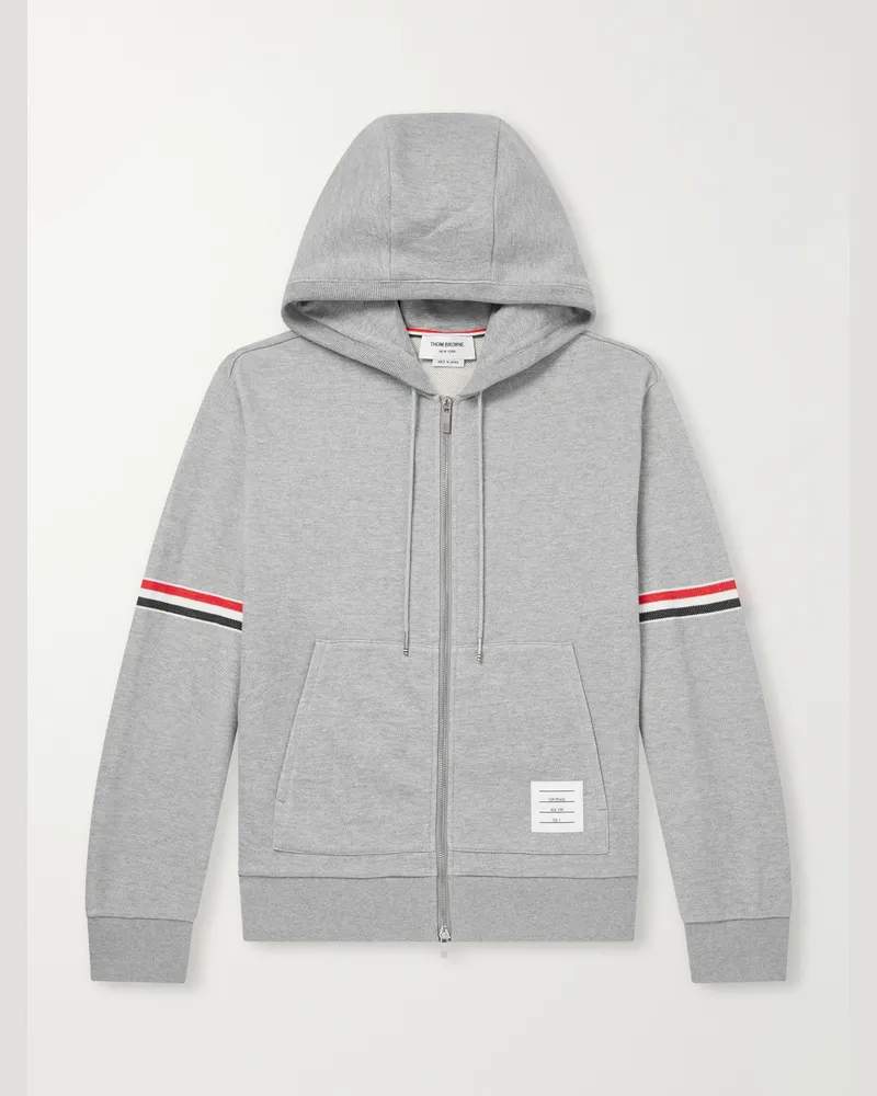 Thom Browne Cotton-Piqué Zip-Up Hoodie Gray