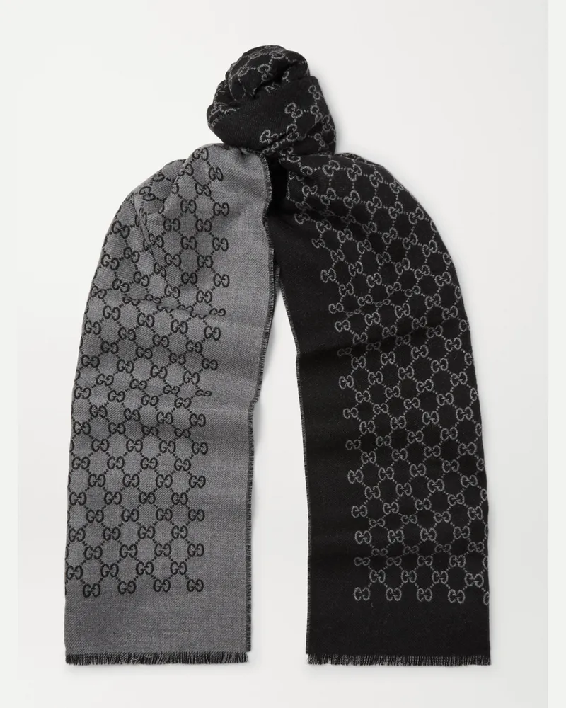 Gucci Reversible Logo-Print Wool Scarf Gray