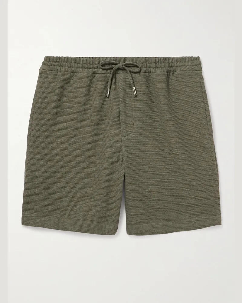 MR P. Straight-Leg Waffle-Knit Organic Cotton Drawstring Shorts Green