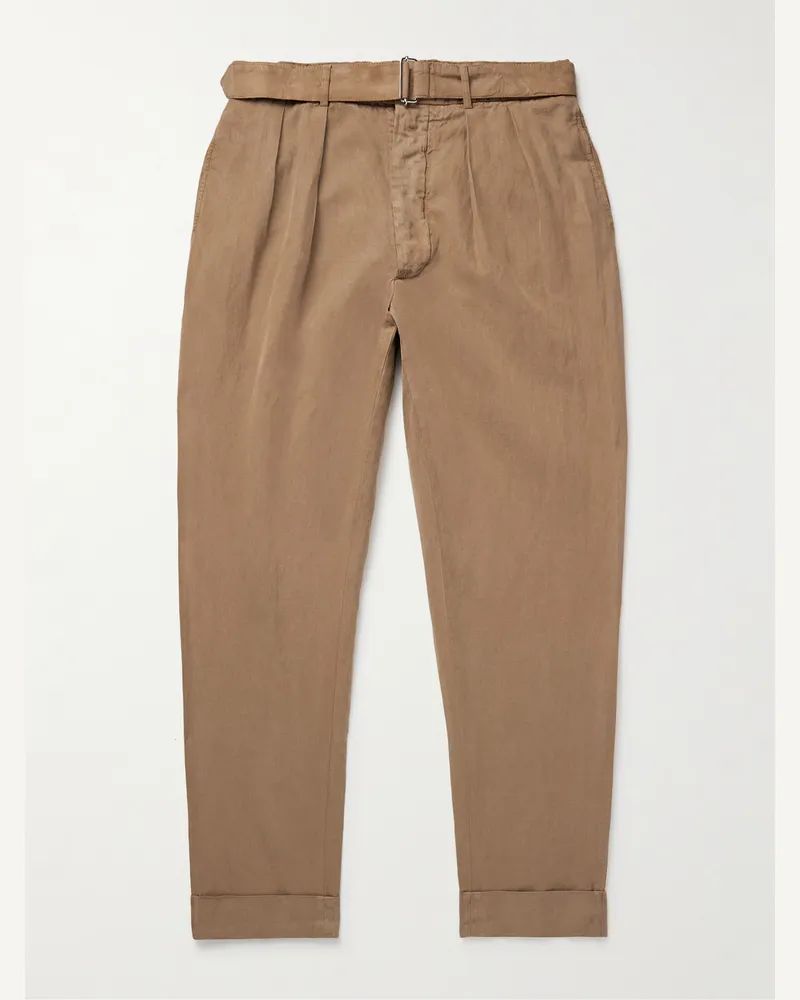 Officine Generale Pierre schmal zulaufende Hose aus einer Mischung aus Lyocell, Leinen und Baumwolle mit Gürtel und Falten in Stückfärbung Braun