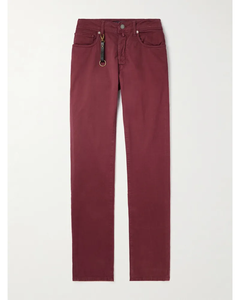 Incotex Gerade geschnittene Jeans mit Lederbesatz Rot