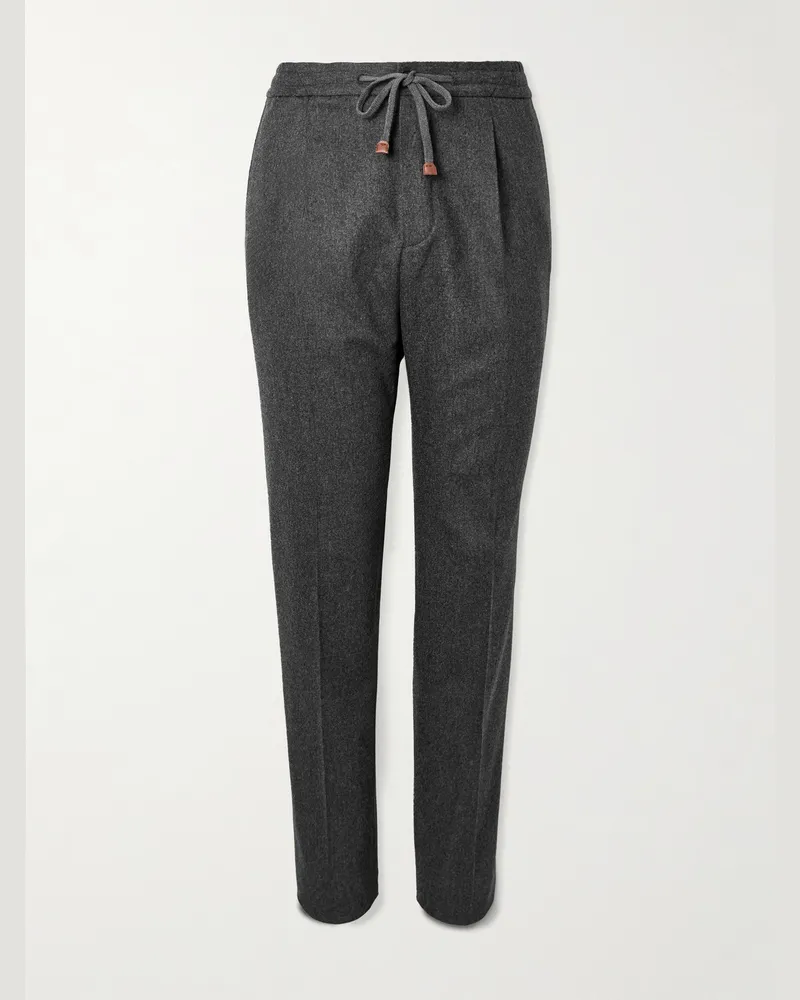 Slowear Incotex Tapered Pleated Wool and Cashmere-Blend Trousers Gray