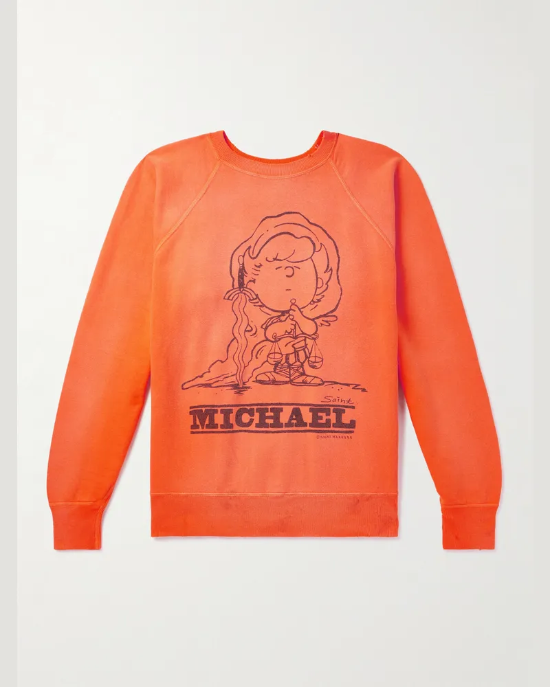 SAINT MXXXXXX Michael Sweatshirt aus Baumwoll-Jersey mit Print in Distressed-Optik Orange