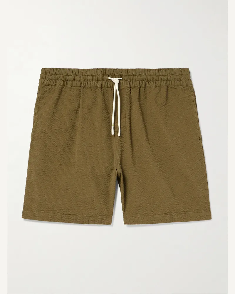Portuguese Flannel Atlantico Straight-Leg Cotton-Seersucker Drawstring Shorts Green