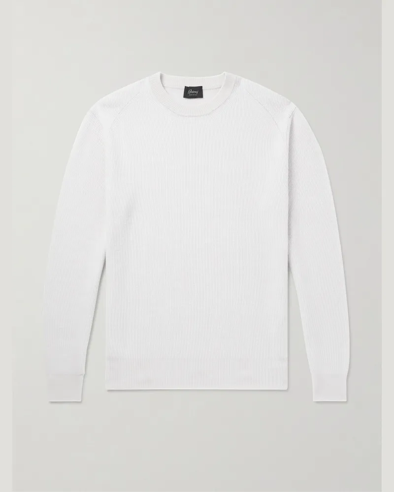 Brioni Pullover aus einer Kaschmir-Wollmischung in Rippstrick Weiß