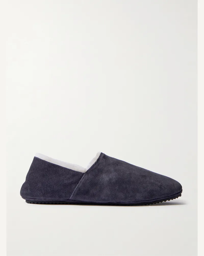 MR P. Plush-Lined Suede Slippers Blue