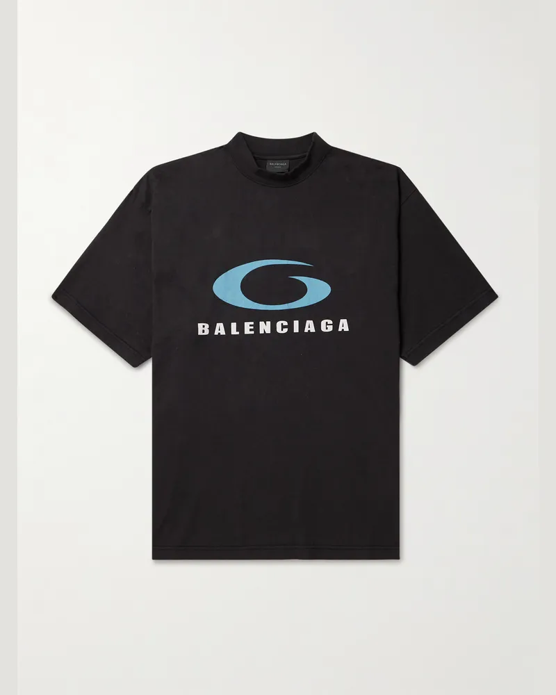 Balenciaga Oversized-T-Shirt aus Baumwoll-Jersey mit Logoprint Schwarz