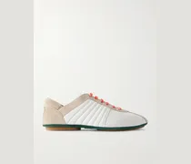 Suede-Trimmed Perforated Leather Sneakers