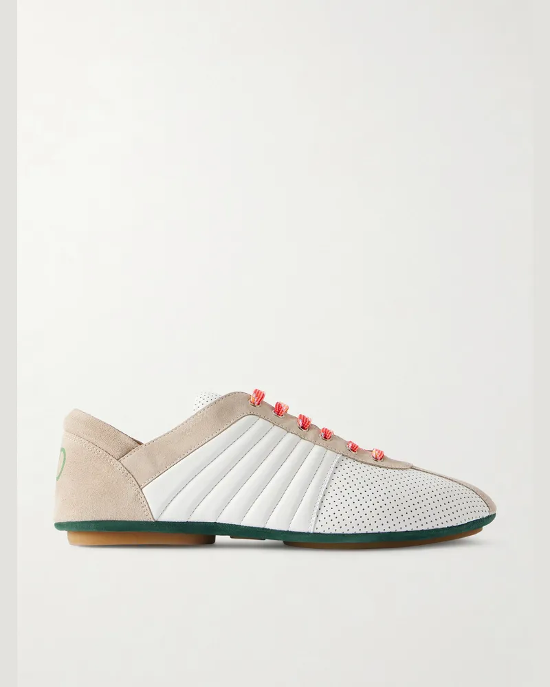Valentino Garavani Suede-Trimmed Perforated Leather Sneakers White