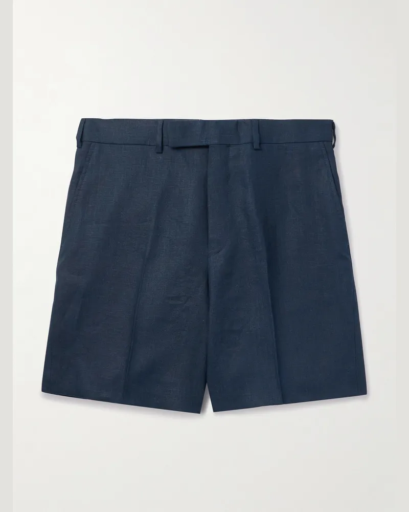 Kingsman Slim-Fit Straight-Leg Linen Shorts Blue