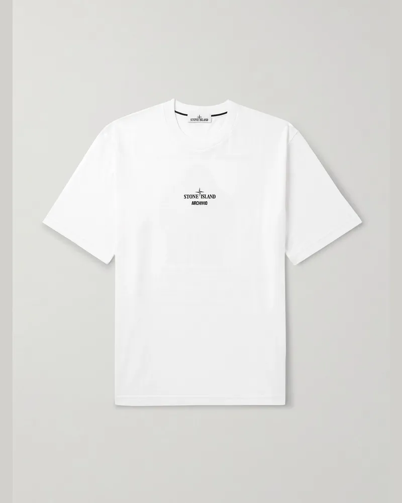 Stone Island Archivio T-Shirt aus Baumwoll-Jersey mit Stickerei und Logoprint Weiß