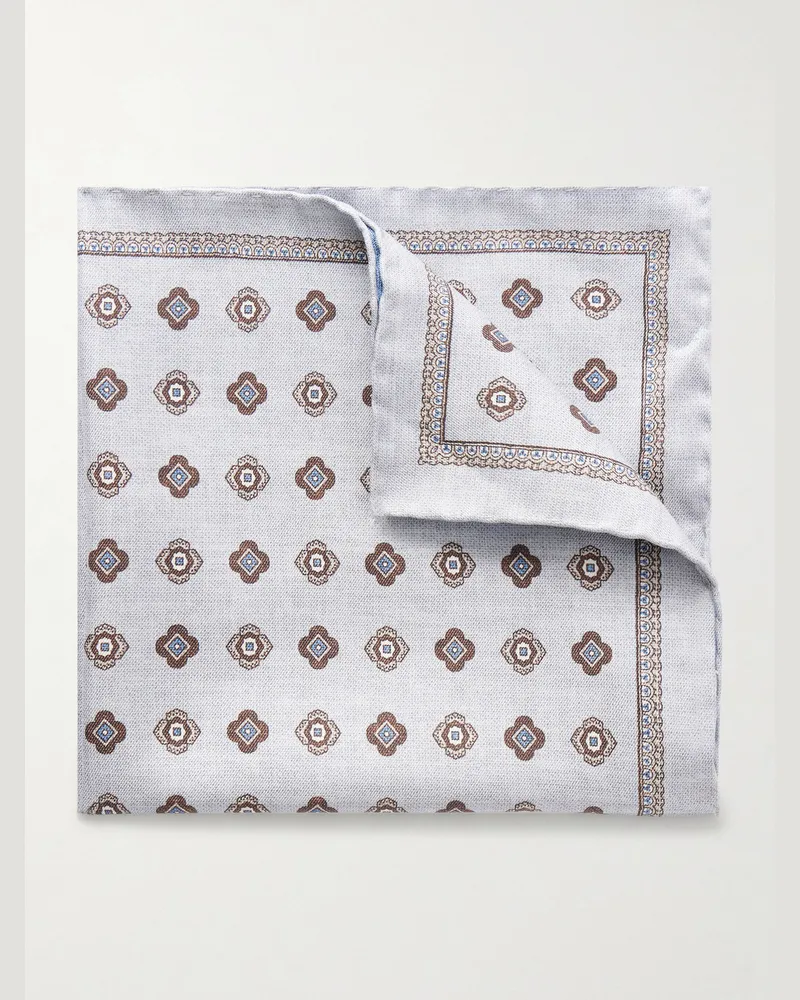 Brunello Cucinelli Printed Silk Pocket Square Gray