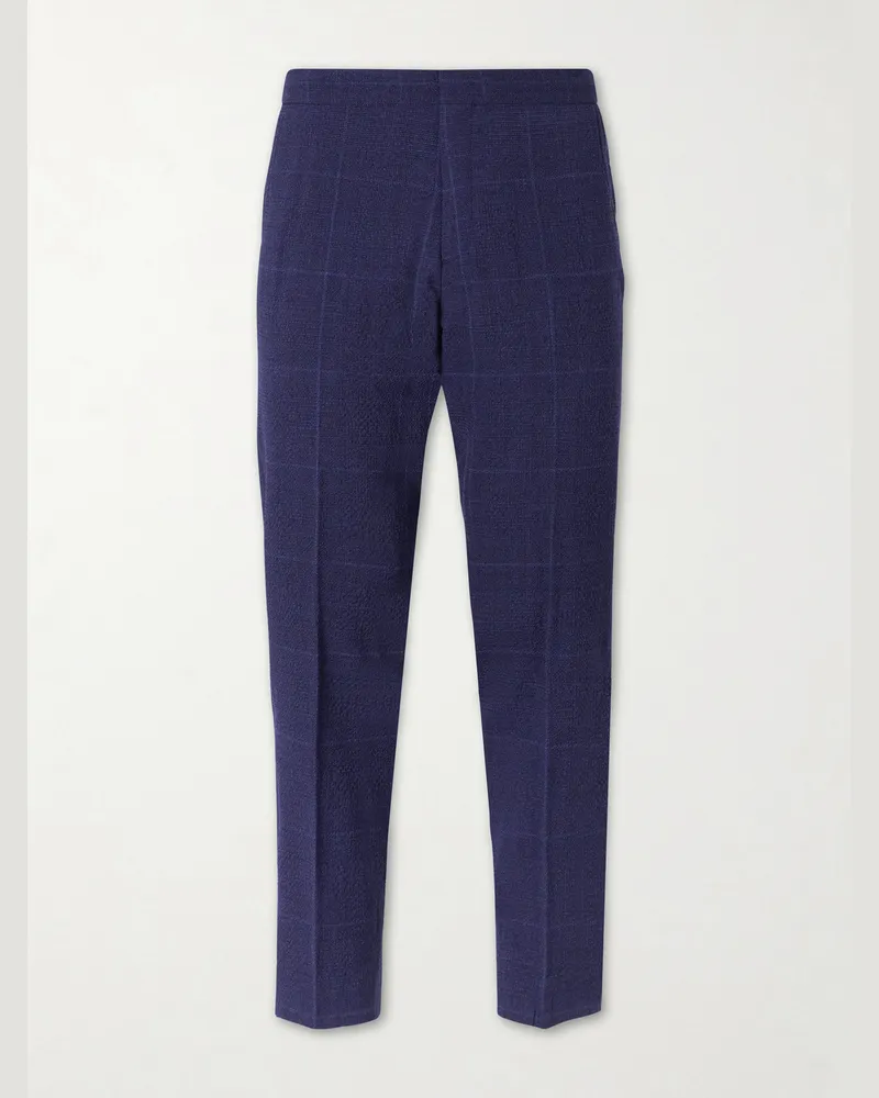 MR P. Slim-Fit Tapered Checked Wool-Blend Sui Trousers Blue