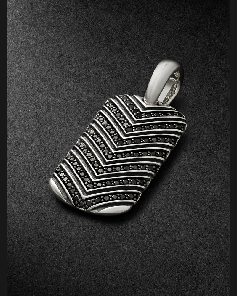 David Yurman Chevron Tag Sterling Silver Diamond Pendant Silver