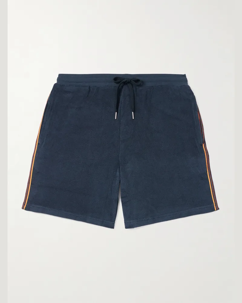 Paul Smith Gerade geschnittene Shorts aus Frottee aus einer Baumwollmischung mit Logoapplikation und Webband Blau