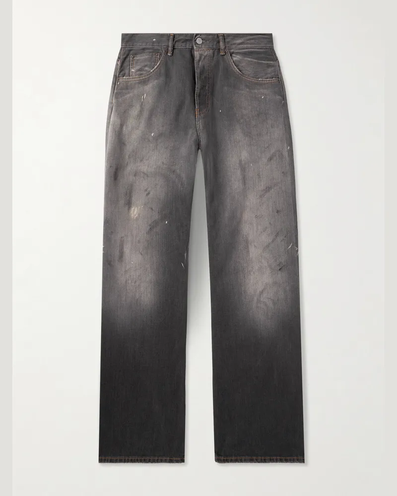 Acne Studios Straight-Leg Distressed Paint-Splattered Jeans Gray