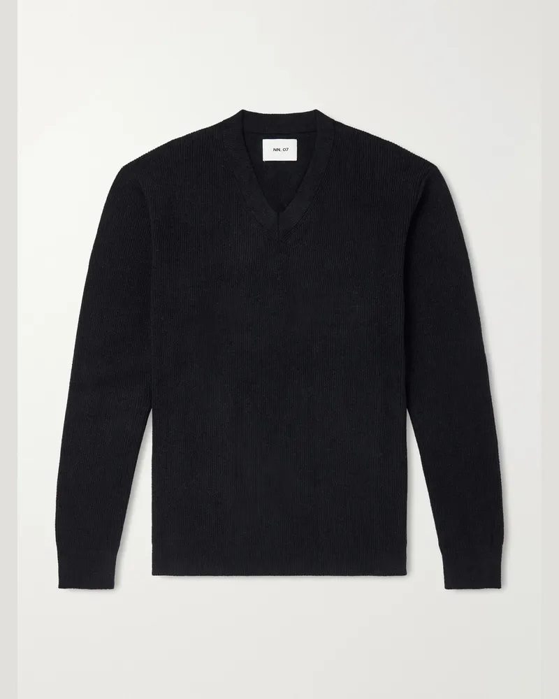 NN 07 Danny V-Neck 6429 Chenille Sweater Black