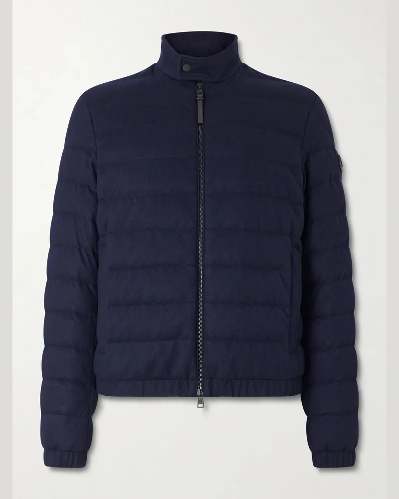 Moncler Luray Slim-Fit Leather-Trimmed Quilted Jersey Down Jacket Blue