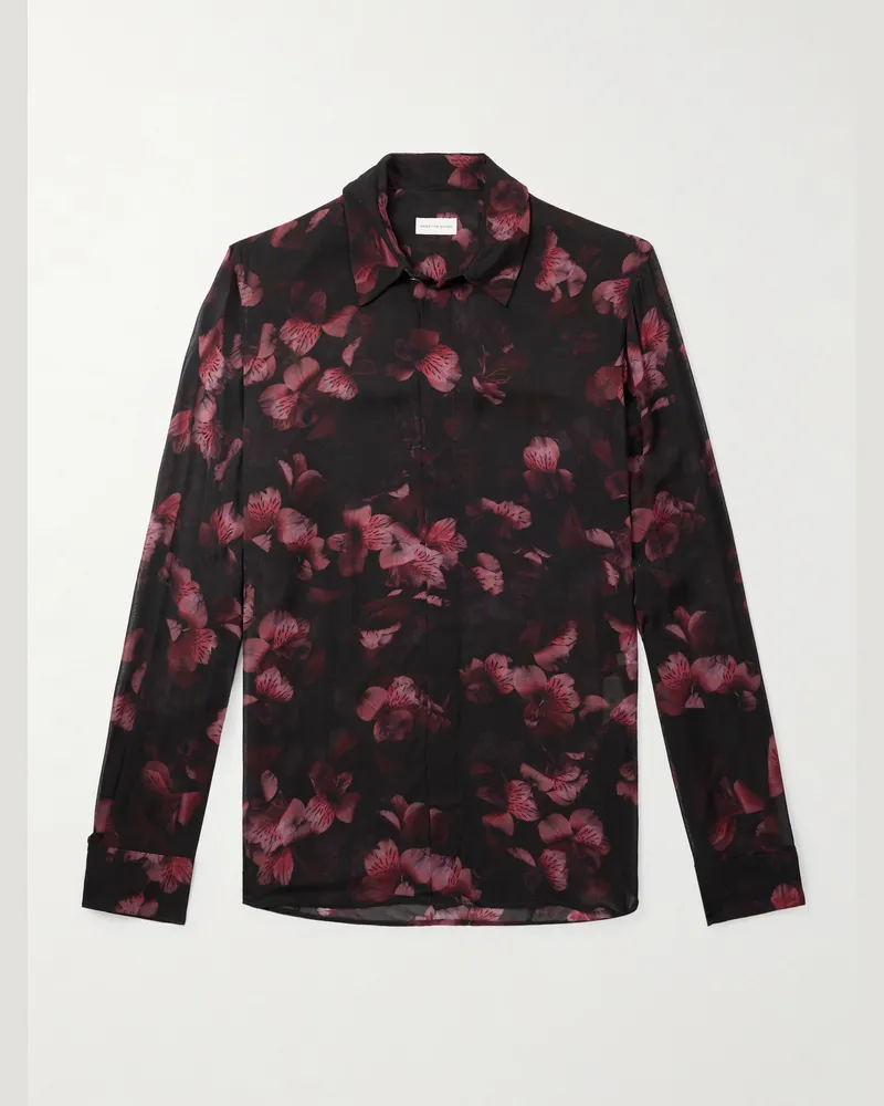 Dries van Noten Oversized-Hemd aus Crêpe mit Blumenprint Schwarz
