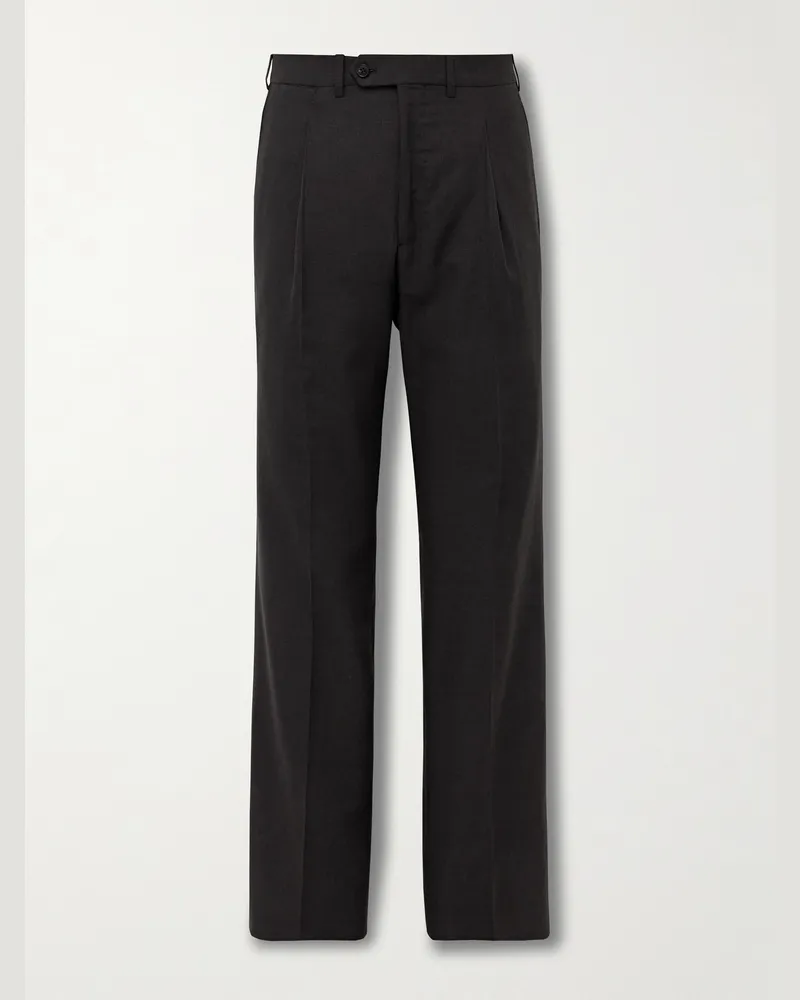 SAMAN AMEL Straight-Leg Pleated Wool-Blend Suit Trousers Brown