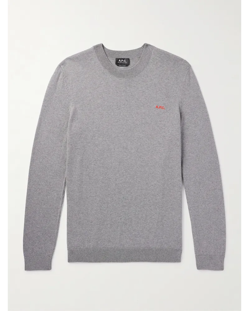 A.P.C. Amir schmal geschnittener Pullover aus Baumwolle mit Logostickerei Grau