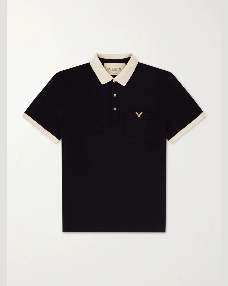 Valentino Garavani VGold Cotton-Piqué Polo Shirt Black