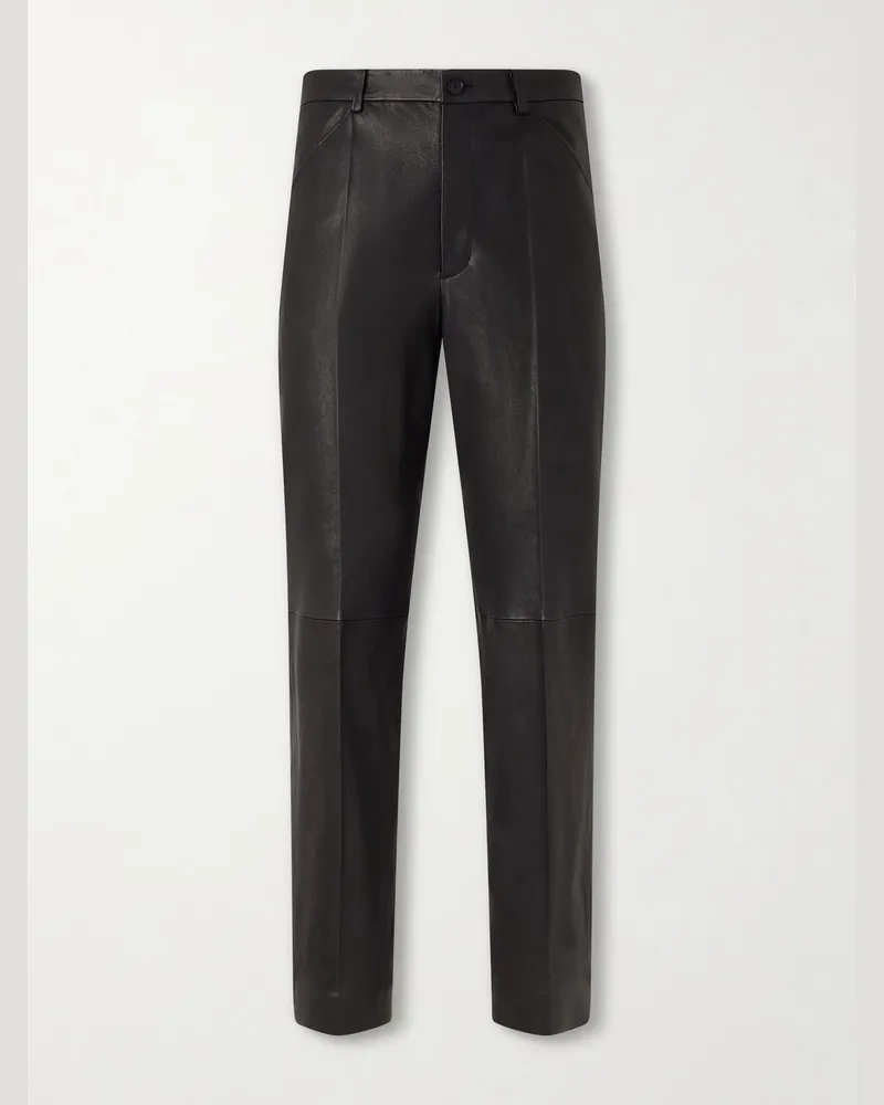 AURALEE Straight-Leg Full-Grain Leather Trousers Black
