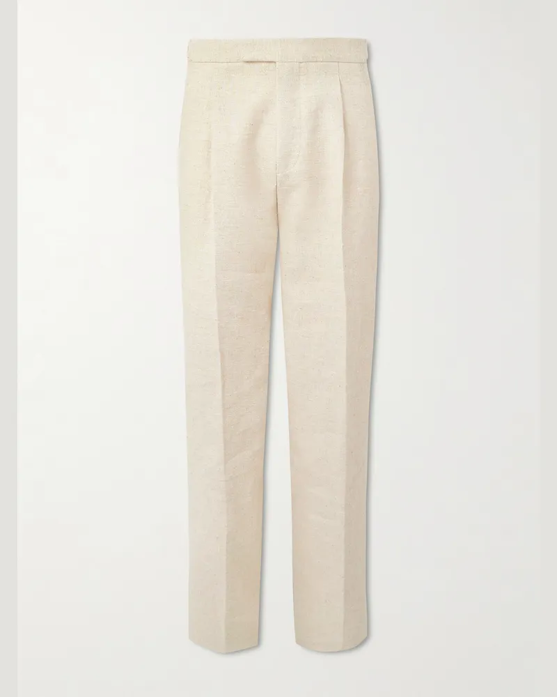 Ermenegildo Zegna Straight-Leg Pleated Linen, Silk and Hemp-Blend Trousers Neutrals
