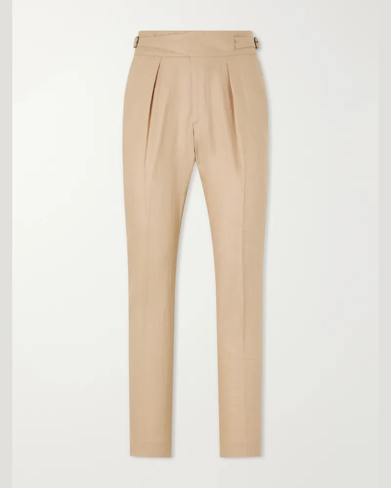 Ralph Lauren Straight-Leg Pleated Linen Suit Trousers Neutrals