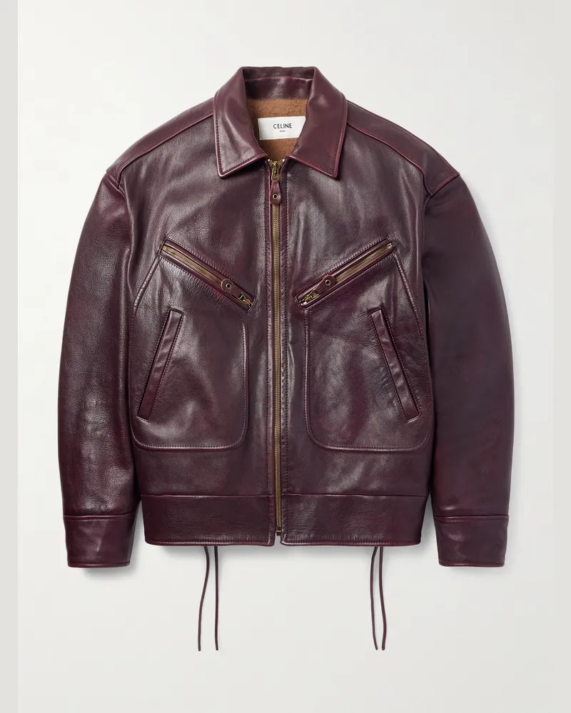 Celine Wattierte Jacke aus Leder Burgunder