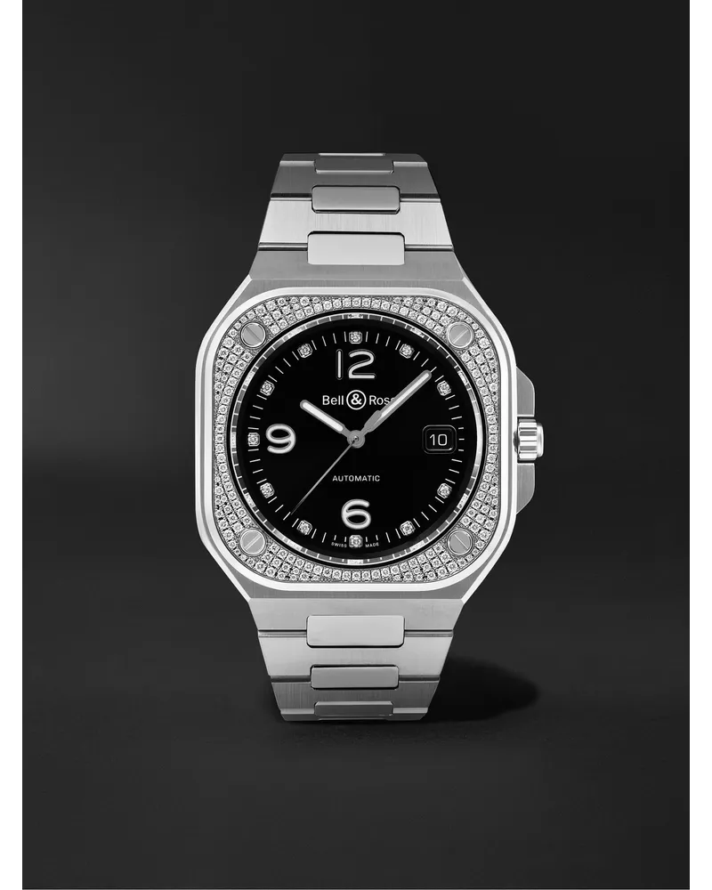 Bell & Ross BR 05 Automatic 40 mm Uhr aus Edelstahl mit Diamanten, Ref.-Nr. BR05A-BL-STFLD/SST Schwarz