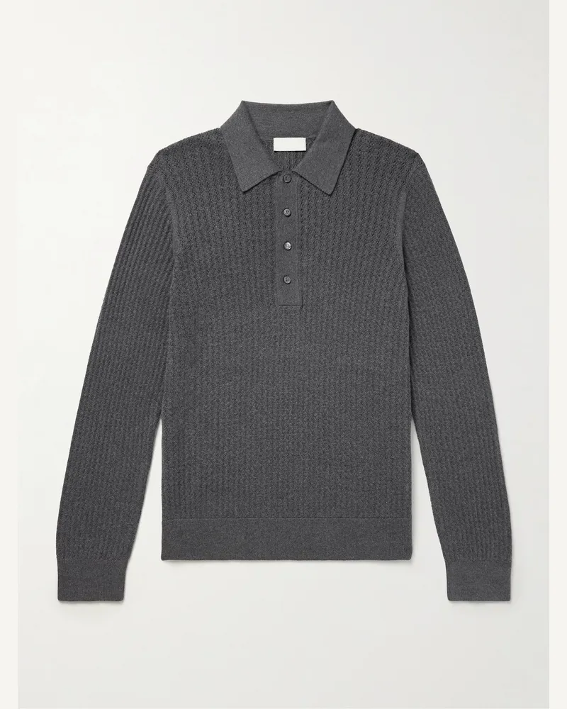 PIACENZA 1733 Pullover aus einer Baumwoll-Kaschmirmischung in Pointelle-Strick mit Polokragen Grau