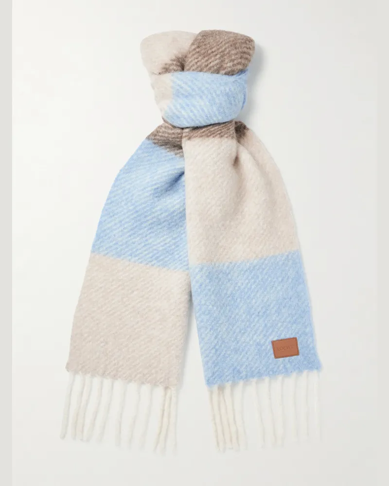 Loewe Gestreifter Schal aus einer Alpakawollmischung mit Fransen Blau