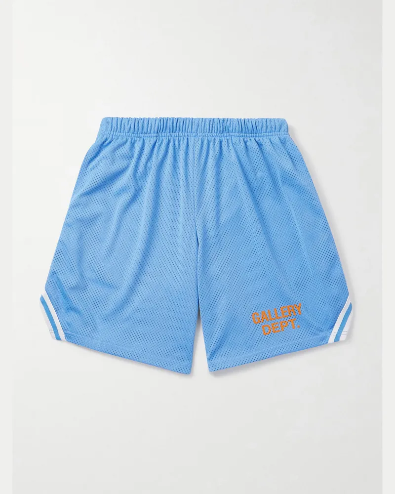 GALLERY DEPT. Venice Court Wide-Leg Logo-Print Webbing-Trimmed Mesh Shorts Blue