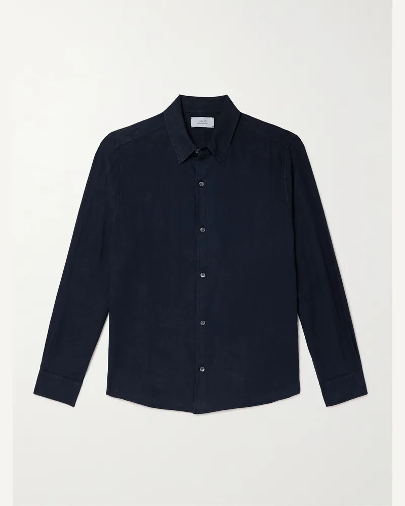 MR P. Hemd aus Leinen in Stückfärbung Blau