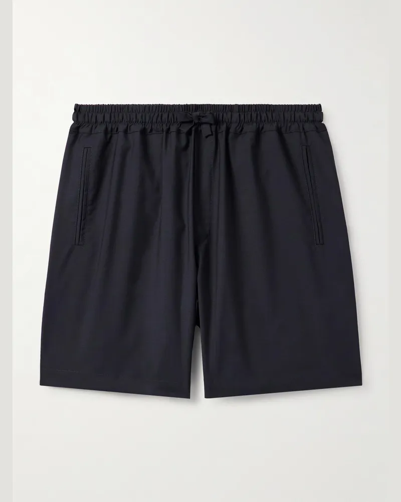 SAMAN AMEL Straight-Leg Wool Drawstring Shorts Blue