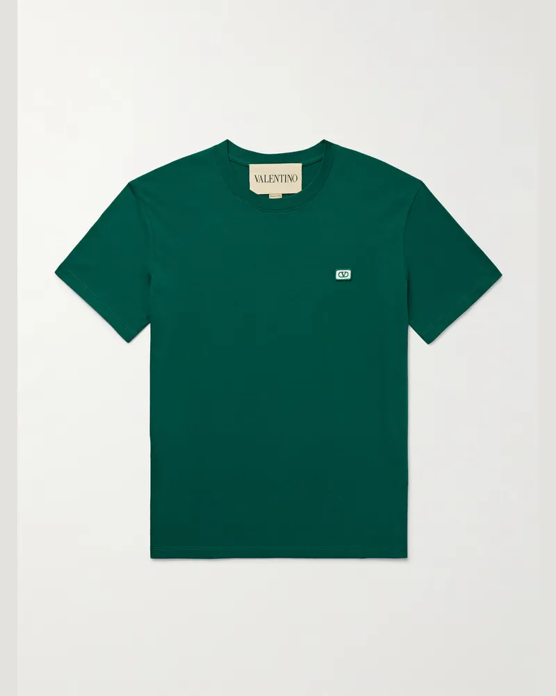 Valentino Garavani T-Shirt aus Baumwoll-Jersey mit Logoapplikation Grün