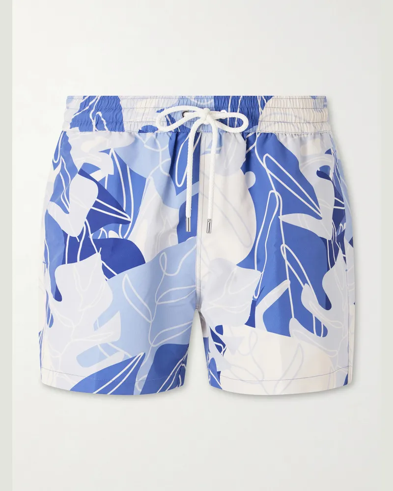 Frescobol Carioca Rio Straight-Leg Mid-Length Printed Recycled Swim Shorts Blue